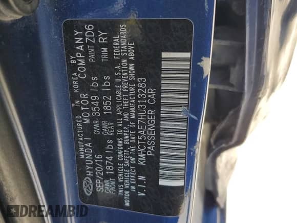 2017 Hyundai Accent SE with VIN KMHCT5AE7HU313283, listed as a Copart auction lot 58184555 with 130,763 mi miles and Salvage title. Bid and sale history available at DreamBid. Image 12.