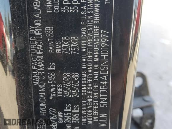 2022 Hyundai Santa Cruz SEL с VIN 5NTJB4AE5NH019977, выставлен на аукционе Copart как лот 79199104 с пробегом 62 786 миль миль и Списание • Salvage title. История ставок и продаж доступна на DreamBid. Изображение 14.