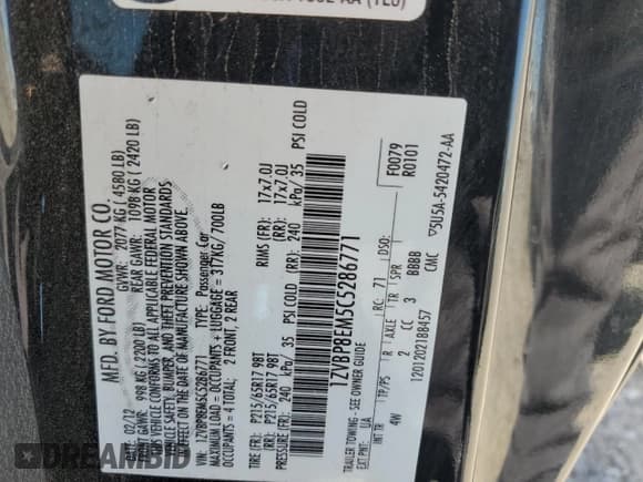 ✅ 2012 Ford Mustang Premium • VIN: 1ZVBP8EM5C5286771 • Lot: 89560665. Listed on Copart with 83,332 mi. Free auction sales archive from the USA and detailed vehicle history report at DreamBid. Image 13.