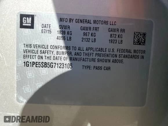 2016 Chevrolet Cruze LT z VIN 1G1PE5SB5G7123105, wystawiony jako Copart lot #81437125 z przebiegiem 105 530 mil mil oraz Szkoda całkowita • Salvage title. Historia ofert i sprzedaży dostępna na DreamBid. Obrazek 12.