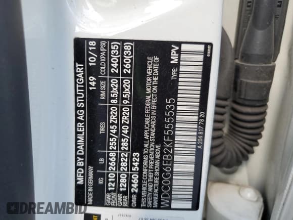 ✅ 2019 Mercedes-Benz GLC 43 AMG • VIN: WDC0G6EB2KF555535 • Lot: 66148185. Listed on Copart with Not provided. Free auction sales archive from the USA and detailed vehicle history report at DreamBid. Image 12.