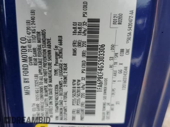 ✅ 2016 Ford Mustang GT • VIN: 1FA6P8CF4G5303306 • Лот: 82261035. Опубликован ранее на Copart с пробегом 62 100 миль. Бесплатный доступ к архиву аукционных продаж из США и подробный отчёт об истории автомобиля на DreamBid. Изображение 12.