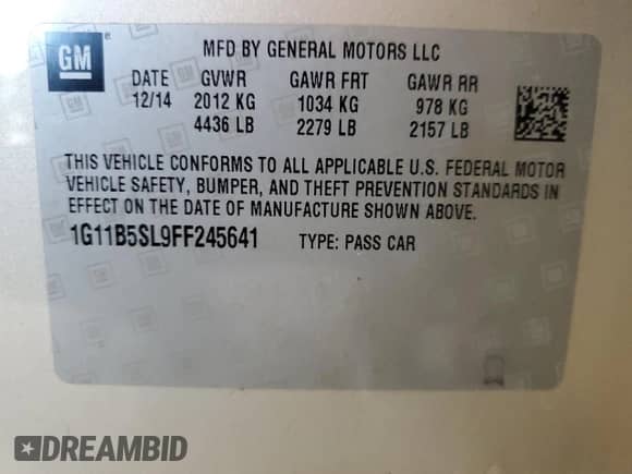 2015 Chevrolet Malibu LS z VIN 1G11B5SL9FF245641, wystawiony jako Copart lot #85897945 z przebiegiem 231 005 mil mil oraz Szkoda całkowita • Salvage title. Historia ofert i sprzedaży dostępna na DreamBid. Obrazek 12.