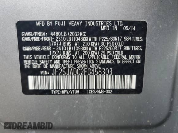 2015 Subaru Forester Premium с VIN JF2SJADC2FG458303, выставлен на аукционе Copart как лот 68898455 с пробегом 117 565 миль миль и Списание • Salvage title. История ставок и продаж доступна на DreamBid. Изображение 13.