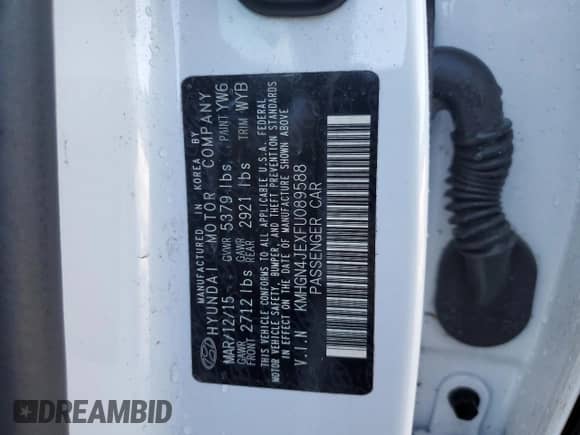 2015 Hyundai Genesis 3.8L z VIN KMHGN4JEXFU089588, wystawiony jako Copart lot #79562104 z przebiegiem 59 439 mil mil oraz Nie do naprawy • Non repairable. Historia ofert i sprzedaży dostępna na DreamBid. Obrazek 13.