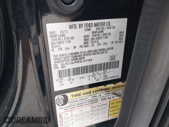 ✅ 2015 Lincoln Navigator • VIN: 5LMJJ2JT9FEJ11124 • Lot: 43329293. Wystawiony na IAAI z przebiegiem 128 142 mil. Bezpłatny archiwum sprzedaży aukcyjnych z USA i szczegółowy raport historii pojazdu na DreamBid. Zdjęcie 9.