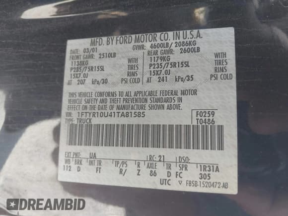 ✅ 2001 Ford Ranger XL • VIN: 1FTYR10U41TA81585 • Lot: 42346400. Wystawiony na IAAI z przebiegiem 229 054 mil. Bezpłatny archiwum sprzedaży aukcyjnych z USA i szczegółowy raport historii pojazdu na DreamBid. Zdjęcie 9.