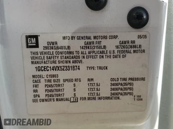 ✅ 2005 Chevrolet Silverado 1500 Work Truck • VIN: 1GCEC14VX5Z331874 • Лот: 79238154. Опубликован ранее на Copart с пробегом 223 499 миль. Бесплатный доступ к архиву аукционных продаж из США и подробный отчёт об истории автомобиля на DreamBid. Изображение 12.