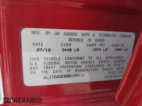 ✅ 2011 Chevrolet Aveo 1LT • VIN: KL1TD6DE0BB125010 • Lot: 41613503. Wystawiony na IAAI z przebiegiem 100 757 mil. Bezpłatny archiwum sprzedaży aukcyjnych z USA i szczegółowy raport historii pojazdu na DreamBid. Zdjęcie 9.