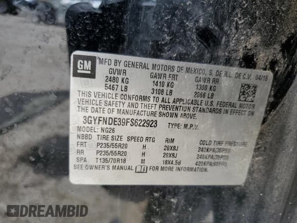 ✅ 2015 Cadillac SRX Premium Collection • VIN: 3GYFNDE39FS622923 • Lot: 59668155. Wystawiony na Copart z przebiegiem 176 206 mil. Bezpłatny archiwum sprzedaży aukcyjnych z USA i szczegółowy raport historii pojazdu na DreamBid. Zdjęcie 13.