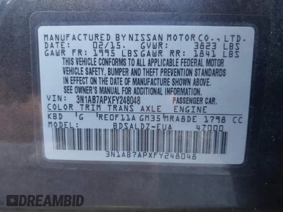 ✅ 2015 Nissan Sentra SV • VIN: 3N1AB7APXFY248048 • Лот: 42323662. Опубликован ранее на IAAI с пробегом 146 463 миль. Бесплатный доступ к архиву аукционных продаж из США и подробный отчёт об истории автомобиля на DreamBid. Изображение 9.