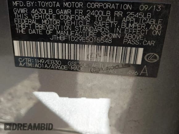 ✅ 2014 Lexus IS 250 • VIN: JTHBF1D29E5015548 • Lot: 43598447. Wystawiony na IAAI z przebiegiem 193 175 mil. Bezpłatny archiwum sprzedaży aukcyjnych z USA i szczegółowy raport historii pojazdu na DreamBid. Zdjęcie 9.