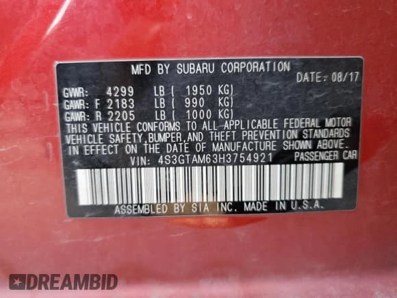 ✅ 2017 Subaru Impreza Special Sports • VIN: 4S3GTAM63H3754921 • Lot: 54398435. Listed on Copart with 105,361 mi. Free auction sales archive from the USA and detailed vehicle history report at DreamBid. Image 12.