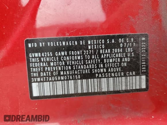 ✅ 2017 Volkswagen Golf GTI S • VIN: 3VW4T7AU5HM076158 • Lot: 64404375. Listed on Copart with 94,527 mi. Free auction sales archive from the USA and detailed vehicle history report at DreamBid. Image 14.