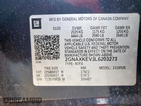 ✅ 2020 Chevrolet Equinox LT • VIN: 2GNAXKEV3L6203273 • Lot: 82439255. Listed on Copart with 109,015 mi. Free auction sales archive from the USA and detailed vehicle history report at DreamBid. Image 14.