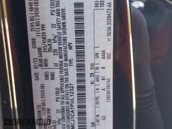 ✅ 2023 Lincoln Corsair Standard • VIN: 5LMCJ1CA1PUL12327 • Lot: 82624055. Listed on Copart with 21,855 mi. Free auction sales archive from the USA and detailed vehicle history report at DreamBid. Image 13.