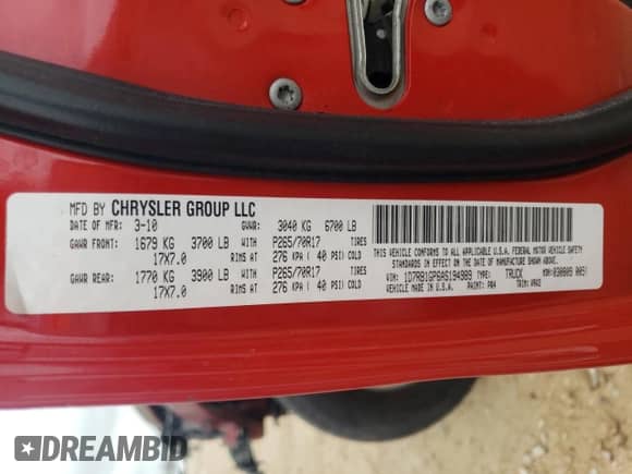 ✅ 2010 Dodge 1500 ST • VIN: 1D7RB1GP6AS194989 • Лот: 83626264. Размещён на Copart с пробегом 141 080 миль миль. Получите бесплатный доступ к архиву аукционных продаж из США и посмотрите подробный отчёт об истории автомобиля на DreamBid. Изображение 13.