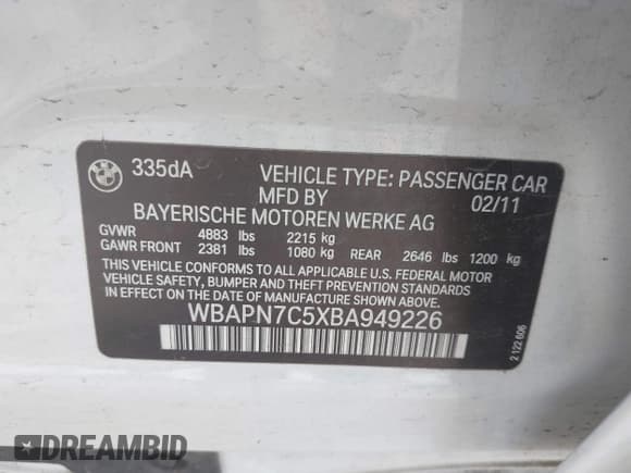 ✅ 2011 BMW 3 Series 335d • VIN: WBAPN7C5XBA949226 • Lot: 42644912. Wystawiony na IAAI z przebiegiem 94 160 mil. Bezpłatny archiwum sprzedaży aukcyjnych z USA i szczegółowy raport historii pojazdu na DreamBid. Zdjęcie 9.