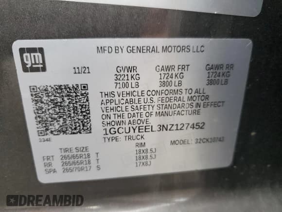 ✅ 2022 Chevrolet Silverado 1500 RST • VIN: 1GCUYEEL3NZ127452 • Lot: 90309765. Wystawiony na Copart z przebiegiem 84 317 mil. Bezpłatny archiwum sprzedaży aukcyjnych z USA i szczegółowy raport historii pojazdu na DreamBid. Zdjęcie 12.