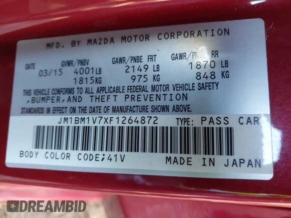 ✅ 2015 Mazda 3 i Touring • VIN: JM1BM1V7XF1264872 • Lot: 43794217. Listed on IAAI with Not provided. Free auction sales archive from the USA and detailed vehicle history report at DreamBid. Image 9.