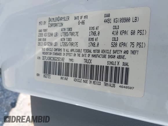 2006 Dodge 3500 SLT z VIN 3D7LX38C36G292102, wystawiony jako IAAI lot #42417064 z przebiegiem 197 069 mil mil oraz . Historia ofert i sprzedaży dostępna na DreamBid. Obrazek 9.