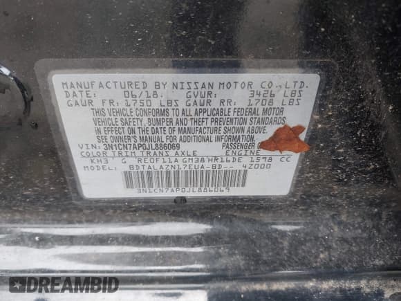 ✅ 2018 Nissan Versa SV • VIN: 3N1CN7AP0JL886069 • Лот: 42880291. Опубликован ранее на IAAI с пробегом Не указан. Бесплатный доступ к архиву аукционных продаж из США и подробный отчёт об истории автомобиля на DreamBid. Изображение 9.