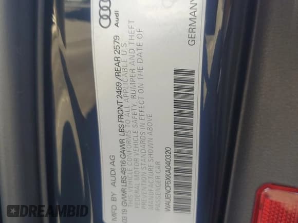 ✅ 2019 Audi A5 Sportback Premium Plus • VIN: WAUENCF5XKA040320 • Lot: 82202745. Wystawiony na Copart z przebiegiem 41 850 mil. Bezpłatny archiwum sprzedaży aukcyjnych z USA i szczegółowy raport historii pojazdu na DreamBid. Zdjęcie 12.