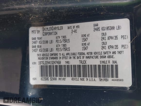 ✅ 2001 Dodge Dakota • VIN: 1B7GL22X41S247460 • Lot: 41902565. Wystawiony na IAAI z przebiegiem 189 887 mil. Bezpłatny archiwum sprzedaży aukcyjnych z USA i szczegółowy raport historii pojazdu na DreamBid. Zdjęcie 9.