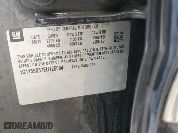 ✅ 2014 Chevrolet Impala LTZ • VIN: 1G1155S37EU126004 • Lot: 90404375. Listed on Copart with 203,095 mi. Free auction sales archive from the USA and detailed vehicle history report at DreamBid. Image 12.