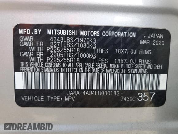 ✅ 2020 Mitsubishi Outlander SE • VIN: JA4AP4AU4LU030182 • Lot: 81996905. Listed on Copart with 119,073 mi. Free auction sales archive from the USA and detailed vehicle history report at DreamBid. Image 13.