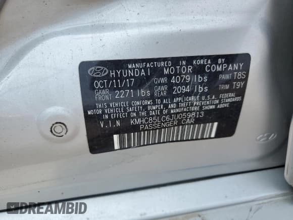 ✅ 2018 Hyundai Ioniq Limited • VIN: KMHC85LC6JU059813 • Lot: 66775065. Listed on Copart with 105,096 mi. Free auction sales archive from the USA and detailed vehicle history report at DreamBid. Image 12.