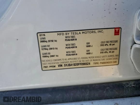 ✅ 2015 Tesla Model S 85D • VIN: 5YJSA1S20FF096524 • Лот: 95681295. Опубликован ранее на Copart с пробегом Не указан. Бесплатный доступ к архиву аукционных продаж из США и подробный отчёт об истории автомобиля на DreamBid. Изображение 12.