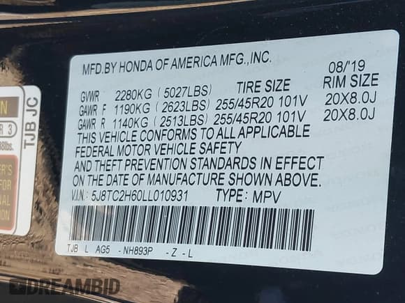 ✅ 2020 Acura RDX w/A-Spec Pkg • VIN: 5J8TC2H60LL010931 • Lot: 43253893. Listed on IAAI with 73,988 mi. Free auction sales archive from the USA and detailed vehicle history report at DreamBid. Image 9.