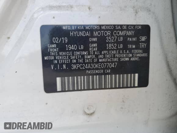 2019 Hyundai Accent SE z VIN 3KPC24A30KE077047, wystawiony jako Copart lot #65787494 z przebiegiem 55 686 mil mil oraz Szkoda całkowita • Salvage title. Historia ofert i sprzedaży dostępna na DreamBid. Obrazek 14.