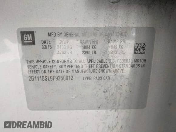 ✅ 2015 Chevrolet Impala LT • VIN: 2G1115SL9F9250012 • Lot: 43541432. Listed on IAAI with 214,312 mi. Free auction sales archive from the USA and detailed vehicle history report at DreamBid. Image 9.