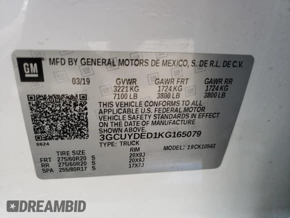 ✅ 2019 Chevrolet Silverado 1500 LT • VIN: 3GCUYDED1KG165079 • Lot: 68752024. Wystawiony na Copart z przebiegiem 81 894 mil. Bezpłatny archiwum sprzedaży aukcyjnych z USA i szczegółowy raport historii pojazdu na DreamBid. Zdjęcie 12.