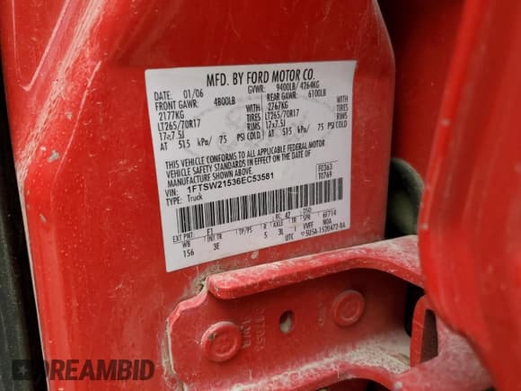 ✅ 2006 Ford F-250 XL • VIN: 1FTSW21536EC53581 • Lot: 89521765. Listed on Copart with 106,011 mi. Free auction sales archive from the USA and detailed vehicle history report at DreamBid. Image 12.