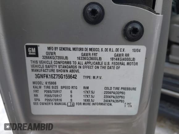 ✅ 2005 Chevrolet Suburban LT • VIN: 3GNFK16Z75G159642 • Лот: 41541211. Опубликован ранее на IAAI с пробегом 184 752 миль. Бесплатный доступ к архиву аукционных продаж из США и подробный отчёт об истории автомобиля на DreamBid. Изображение 9.