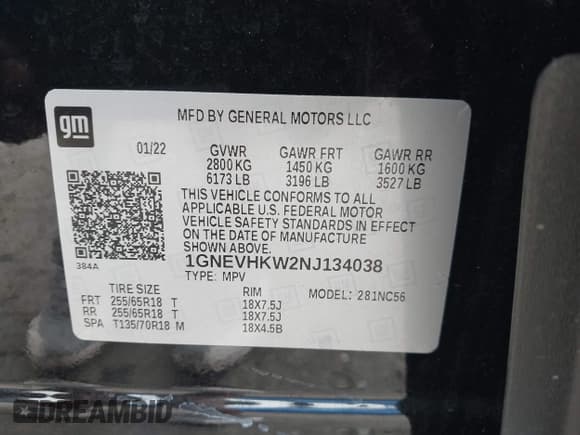 ✅ 2022 Chevrolet Traverse LT • VIN: 1GNEVHKW2NJ134038 • Lot: 42602687. Wystawiony na IAAI z przebiegiem 84 750 mil. Bezpłatny archiwum sprzedaży aukcyjnych z USA i szczegółowy raport historii pojazdu na DreamBid. Zdjęcie 9.