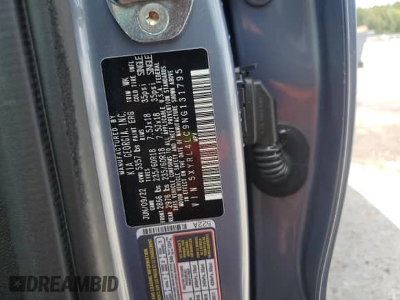 2022 Kia Sorento S с VIN 5XYRL4LC9NG131795, выставлен на аукционе Copart как лот 82079245 с пробегом 37 998 миль миль и Списание • Salvage title. История ставок и продаж доступна на DreamBid. Изображение 13.