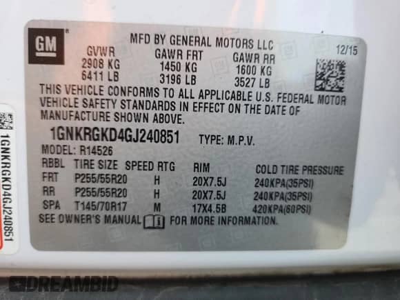 2016 Chevrolet Traverse LT with VIN 1GNKRGKD4GJ240851, listed as a Copart auction lot 62824275 with 99,928 mi miles and Salvage title. Bid and sale history available at DreamBid. Image 12.