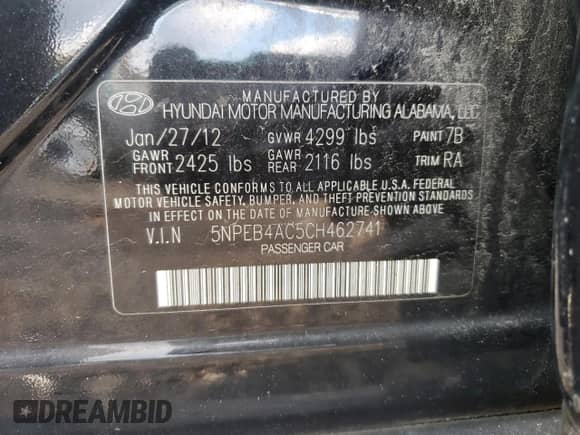2012 Hyundai Sonata GLS with VIN 5NPEB4AC5CH462741, listed as a Copart auction lot 90863735 with 94,533 mi miles and Salvage title. Bid and sale history available at DreamBid. Image 12.