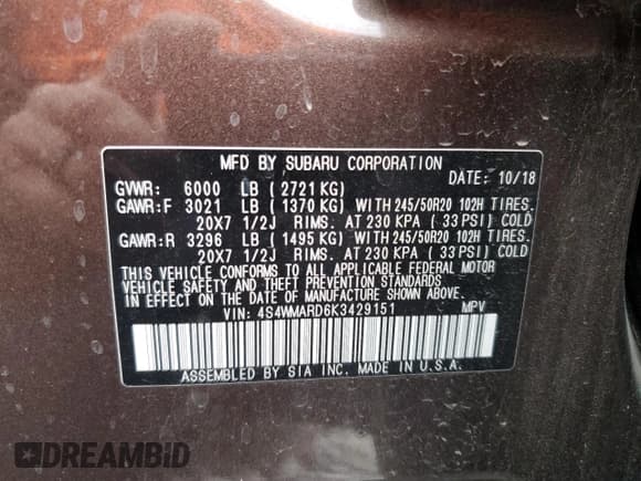 ✅ 2019 Subaru Ascent Touring • VIN: 4S4WMARD6K3429151 • Lot: 91271735. Listed on Copart with 99,088 mi. Free auction sales archive from the USA and detailed vehicle history report at DreamBid. Image 14.