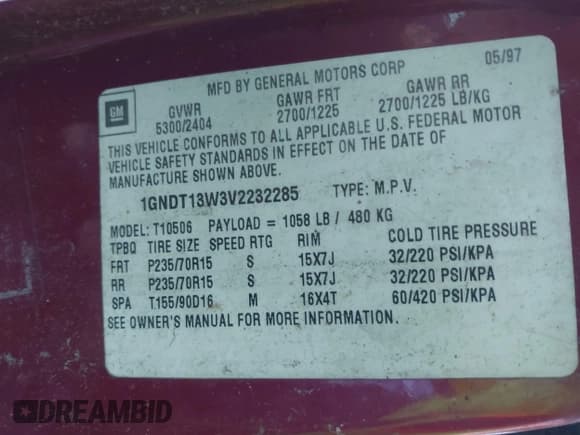 ✅ 1997 Chevrolet Blazer LS • VIN: 1GNDT13W3V2232285 • Lot: 41710231. Wystawiony na IAAI z przebiegiem 1 930 079 mil. Bezpłatny archiwum sprzedaży aukcyjnych z USA i szczegółowy raport historii pojazdu na DreamBid. Zdjęcie 9.