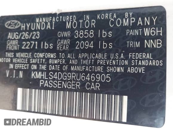 2024 Hyundai Elantra SEL with VIN KMHLS4DG9RU646905, listed as a IAAI auction lot 43158090 with 29,114 mi miles and . Bid and sale history available at DreamBid. Image 9.