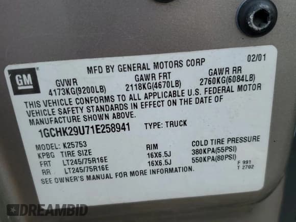✅ 2001 Chevrolet Silverado 2500HD LS • VIN: 1GCHK29U71E258941 • Лот: 56692395. Опубликован ранее на Copart с пробегом 189 133 миль. Бесплатный доступ к архиву аукционных продаж из США и подробный отчёт об истории автомобиля на DreamBid. Изображение 12.