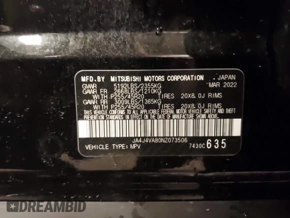 ✅ 2022 Mitsubishi Outlander SEL • VIN: JA4J4VA80NZ073506 • Lot: 43682538. Listed on IAAI with 53,722 mi. Free auction sales archive from the USA and detailed vehicle history report at DreamBid. Image 9.