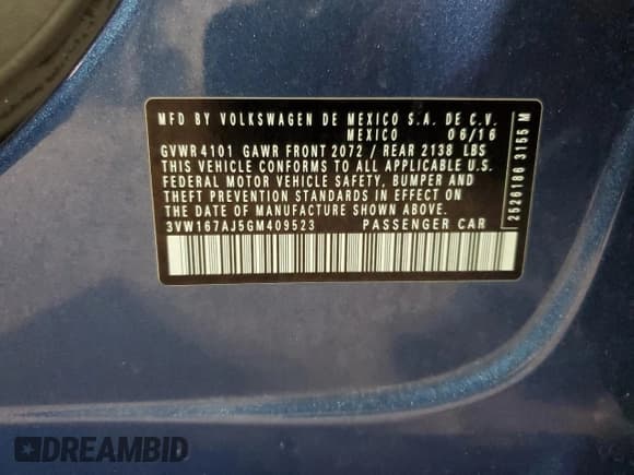 ✅ 2016 Volkswagen Jetta S • VIN: 3VW167AJ5GM409523 • Lot: 81305435. Listed on Copart with 145,299 mi. Free auction sales archive from the USA and detailed vehicle history report at DreamBid. Image 12.