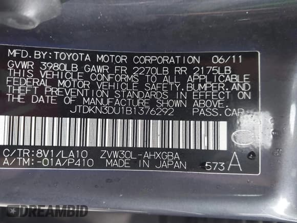 ✅ 2011 Toyota Prius II • VIN: JTDKN3DU1B1376292 • Lot: 43798080. Listed on IAAI with 186,480 mi. Free auction sales archive from the USA and detailed vehicle history report at DreamBid. Image 9.