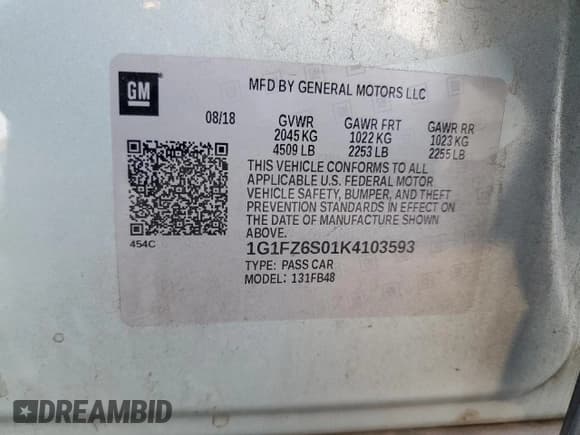 ✅ 2019 Chevrolet Bolt EV Premier • VIN: 1G1FZ6S01K4103593 • Лот: 87308324. Опубликован ранее на Copart с пробегом 44 001 миль. Бесплатный доступ к архиву аукционных продаж из США и подробный отчёт об истории автомобиля на DreamBid. Изображение 12.